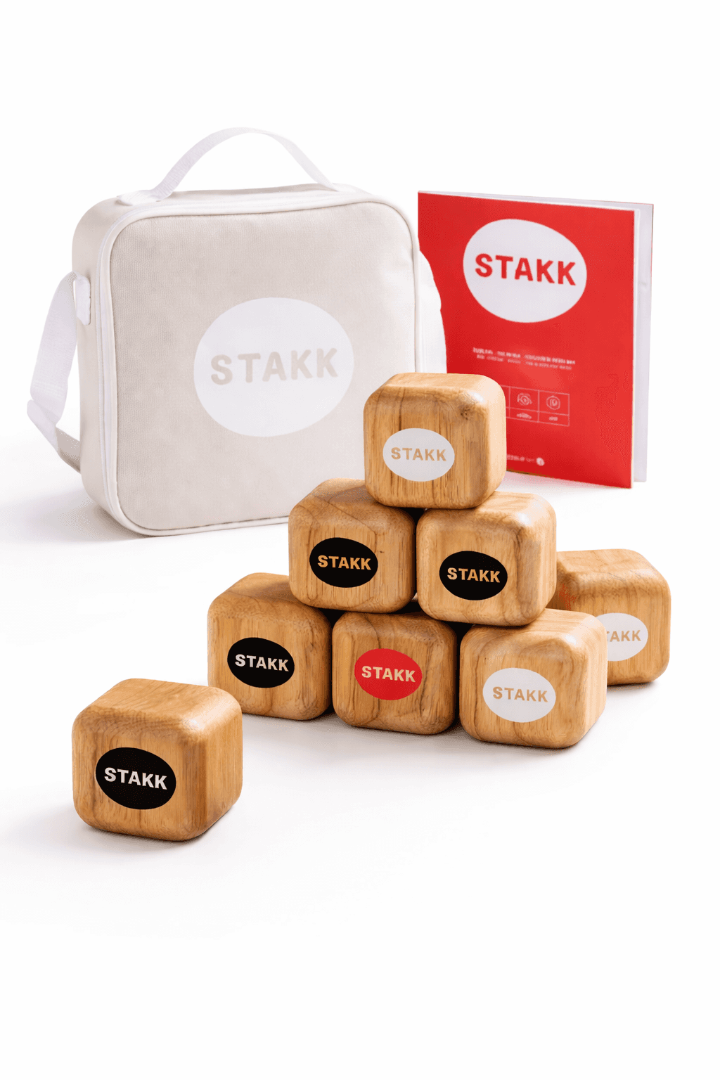 STAKK Wurf- und Stapelspiel aus Holz mit Tragetasche und Anleitungsheft