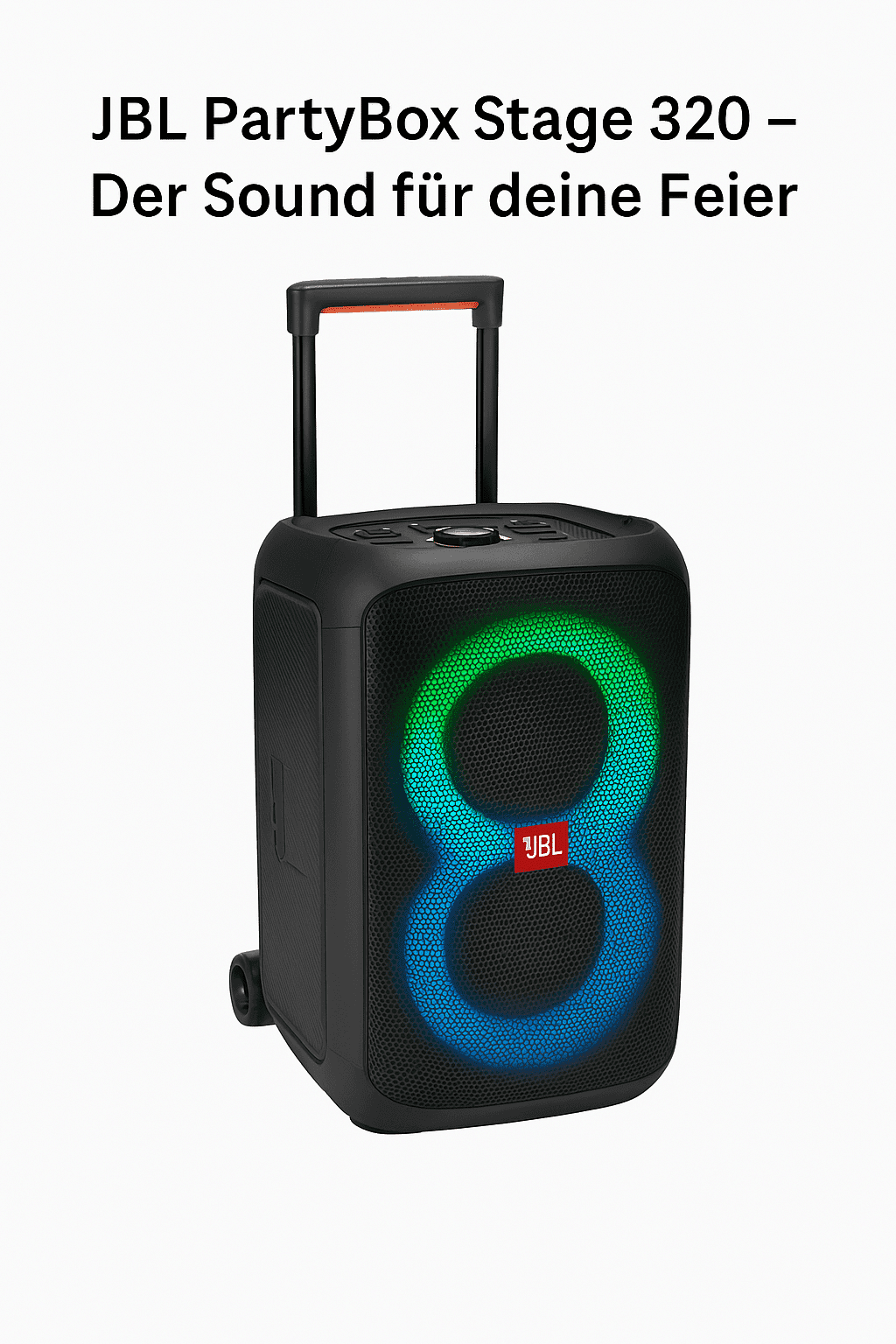 JBL PartyBox Stage 320 mit blauer LED-Beleuchtung und Trolley-Griff für Partys